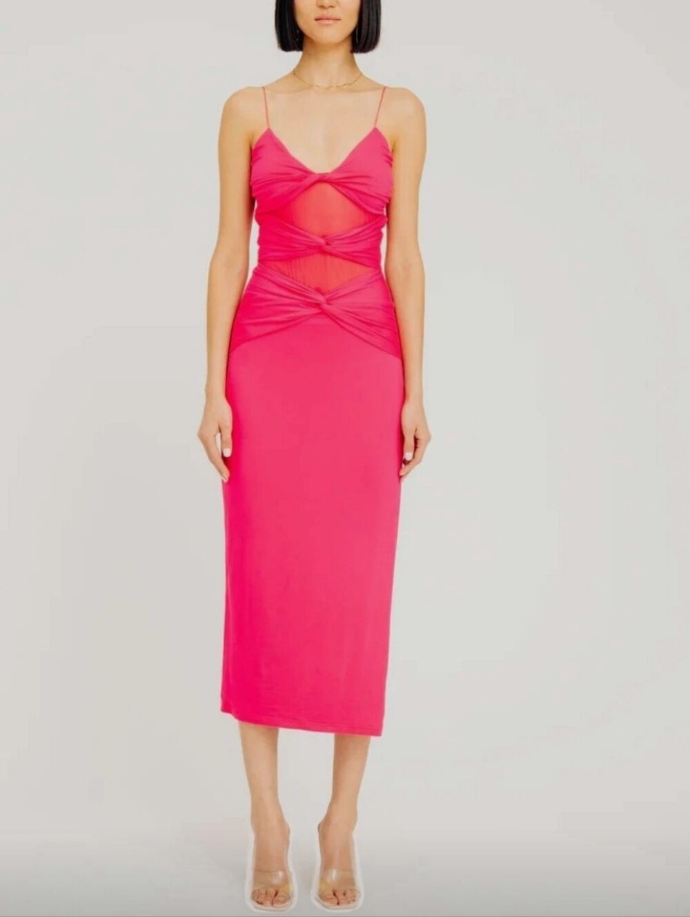 Torn by Ronny Kobo Stevie Pink Twist Cutout Sheer Mesh Midi/maxi Dress S